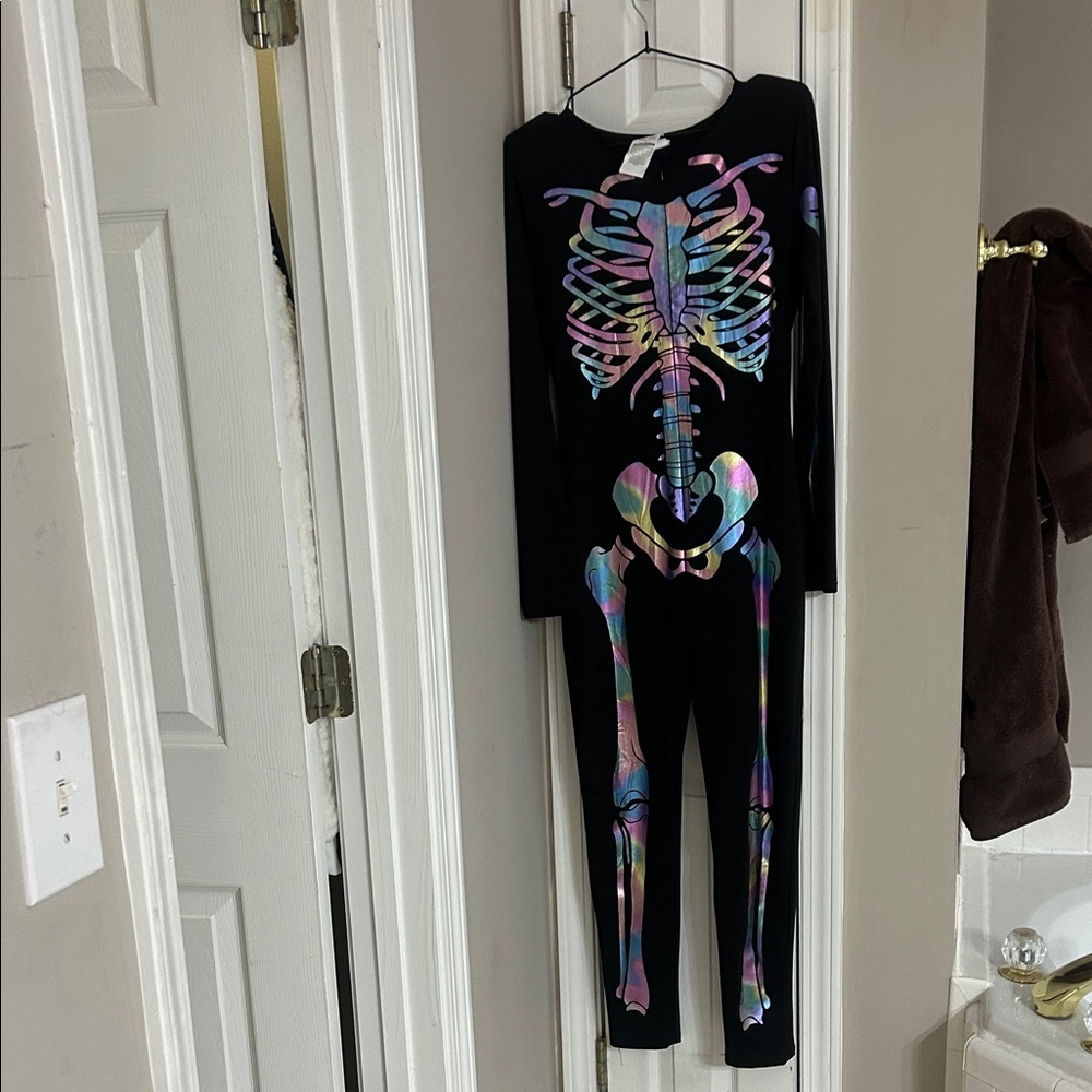 Black Skeleton Print Women's Jumpsuit